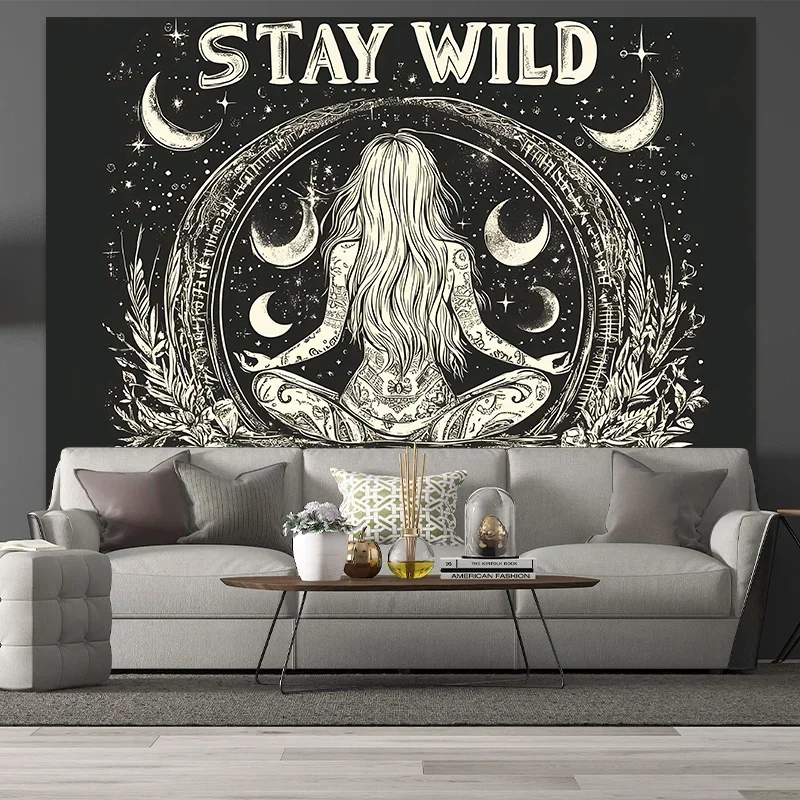 Boho Bohemian Moon Child Astrology Witchy Goddess Spiritual Wall Tapestry Hanging Decor for Nursery Room