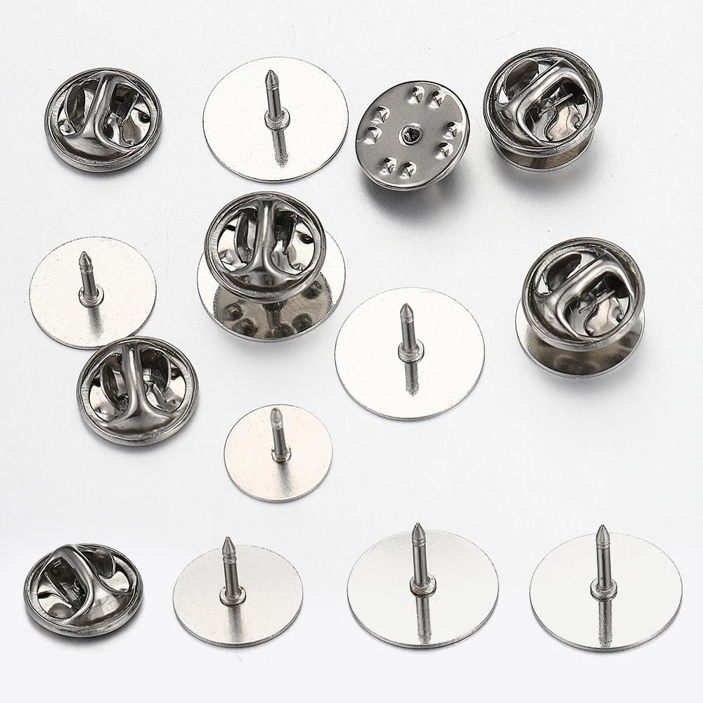 10 Uds. Base de Pin de broche de acero inoxidable, Base de cabujón de 10-14mm, ajustes de gemelos, alfileres de tachuela de mariposa, respaldos,