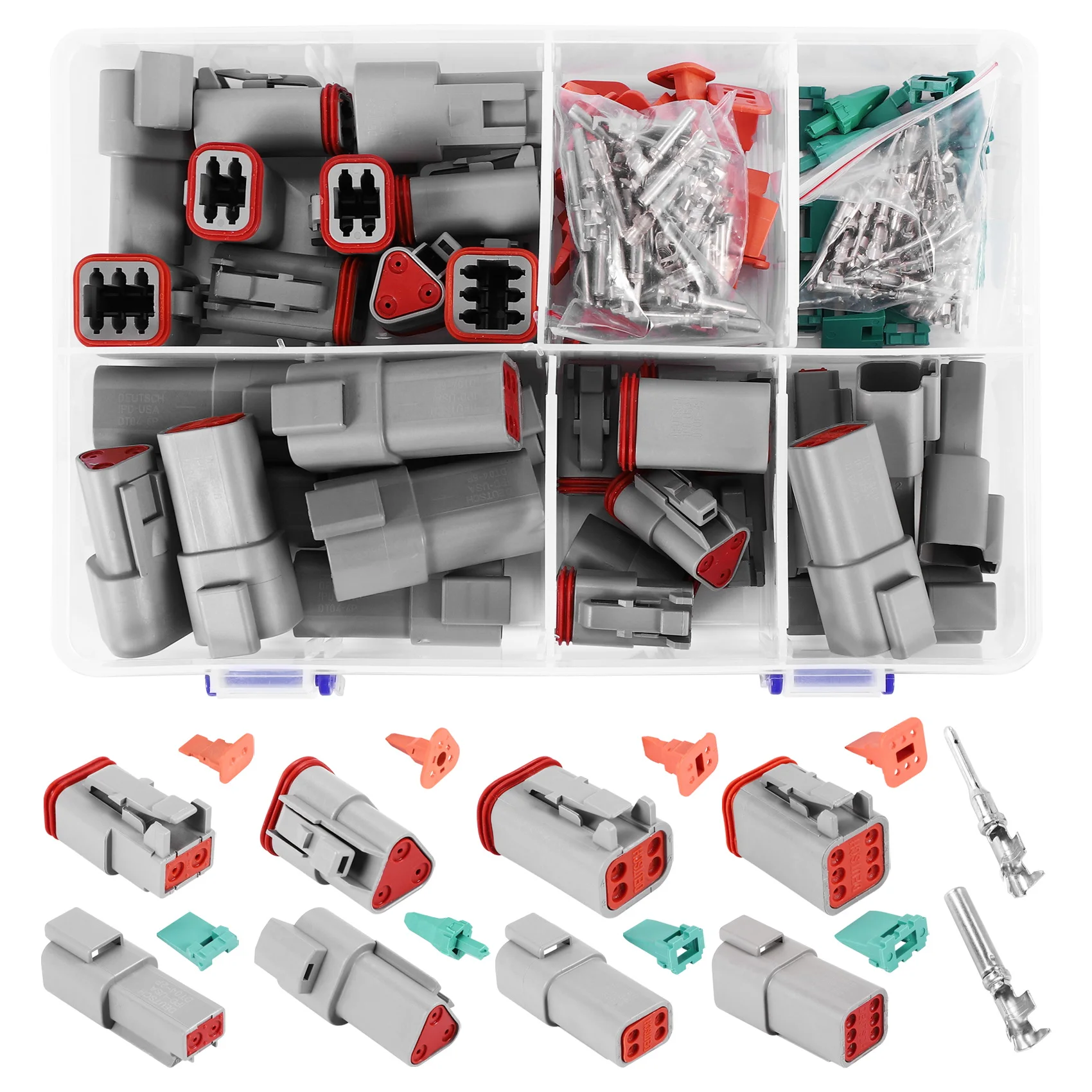 MLGB 140Pcs Deutsch DT Series Waterproof Wire Connector Kit DT06-2/3/4/6S DT04-2/3/4/6P Automotive Sealed Plug with Pins Box