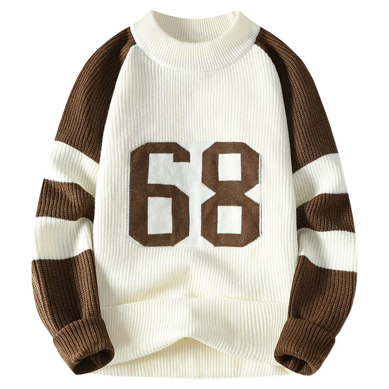 

Men's Warm Knitwear High Collar Letter Splicing Autumn Winter Sweater Trendy Youthful Sle Polyester Acrylic Nylon Fiber