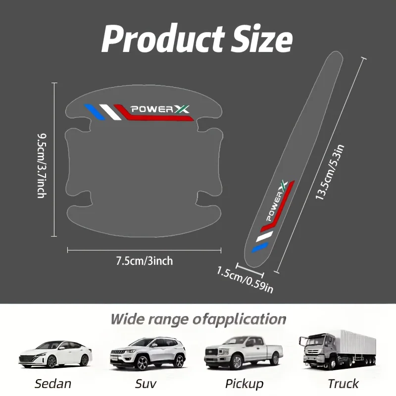 8Pcs/Set POWER X Clear Door Cup & Handle Stickers, Waterproof Anti-Scratch PVC Car Decals