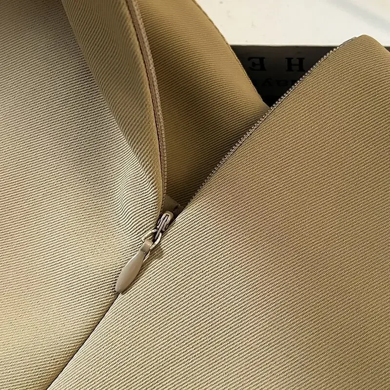 한국어 단순 여름 새 정장 바지 여성 솔리드 하이 웨이스트 지퍼 플리츠 패션 다목적 루즈 스트레이트 와이드 레그 반바지