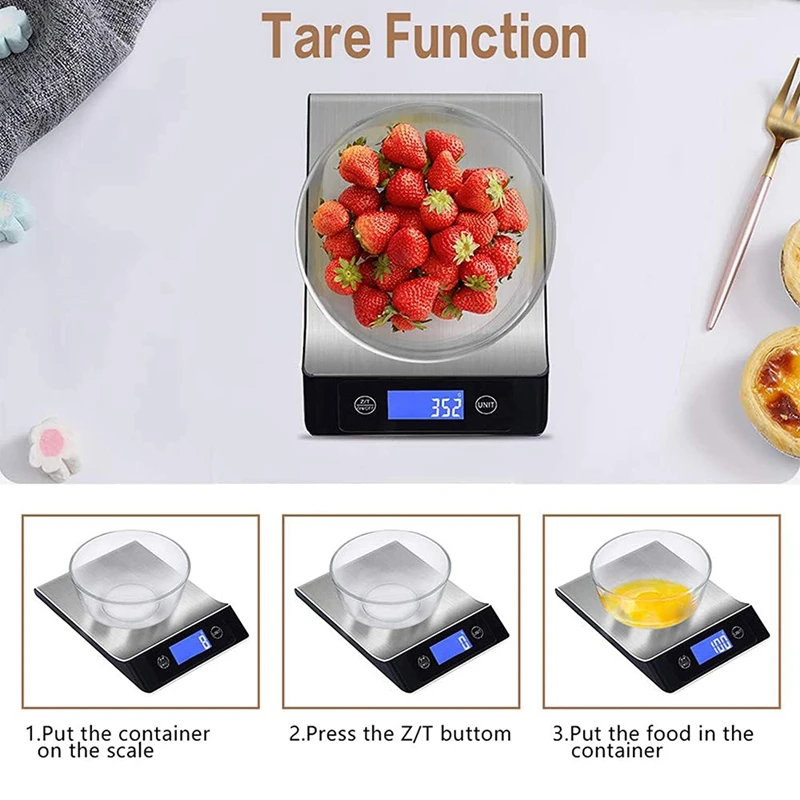 Kitchen Scale Digital Scale, Electronic Scale, 5Kg / 11Lb With Large LCD Display, Stainless Steel Food Scale