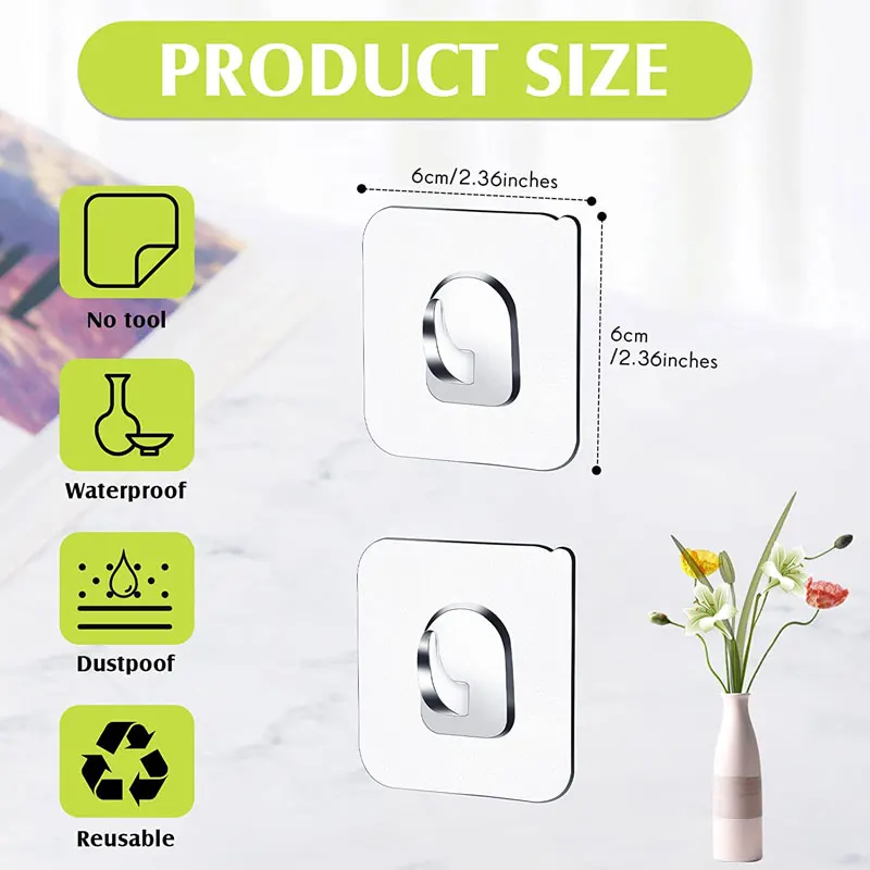 5/10Pcs No Trace Wall Hooks Self Adhesive Hooks Transparent Hooks No Scratch Hooks for Kitchen Bathroom Office Decor