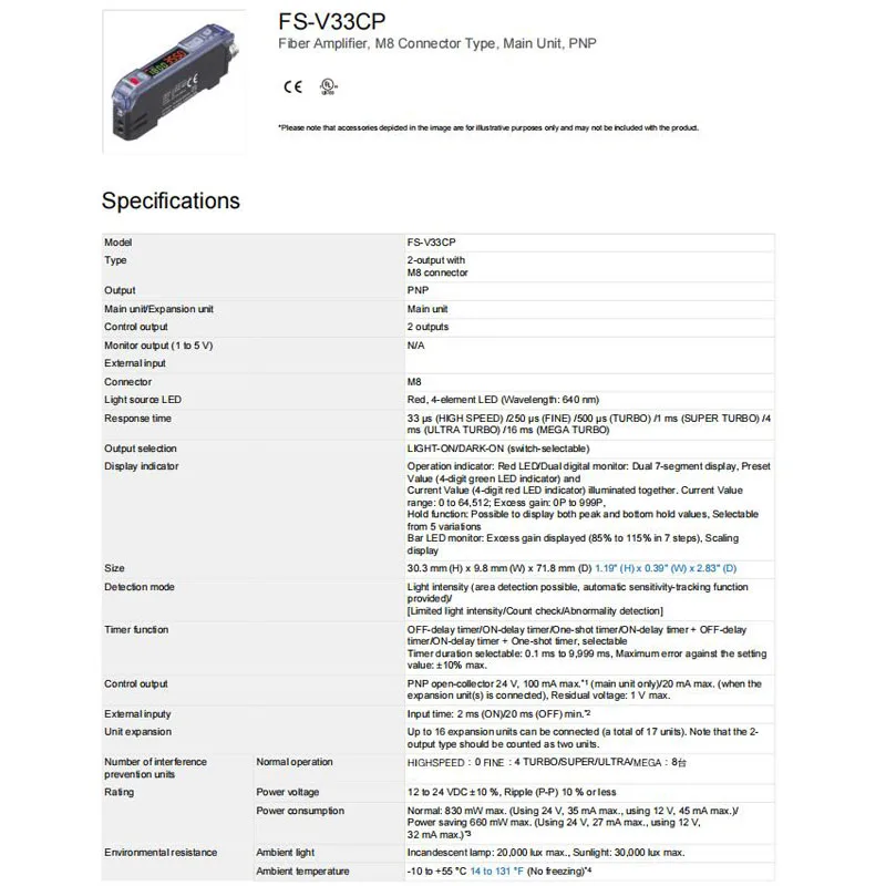FS-V33CP  KEYENCE M8 connector type PNP digital fiber amplifier, welcome to consult
