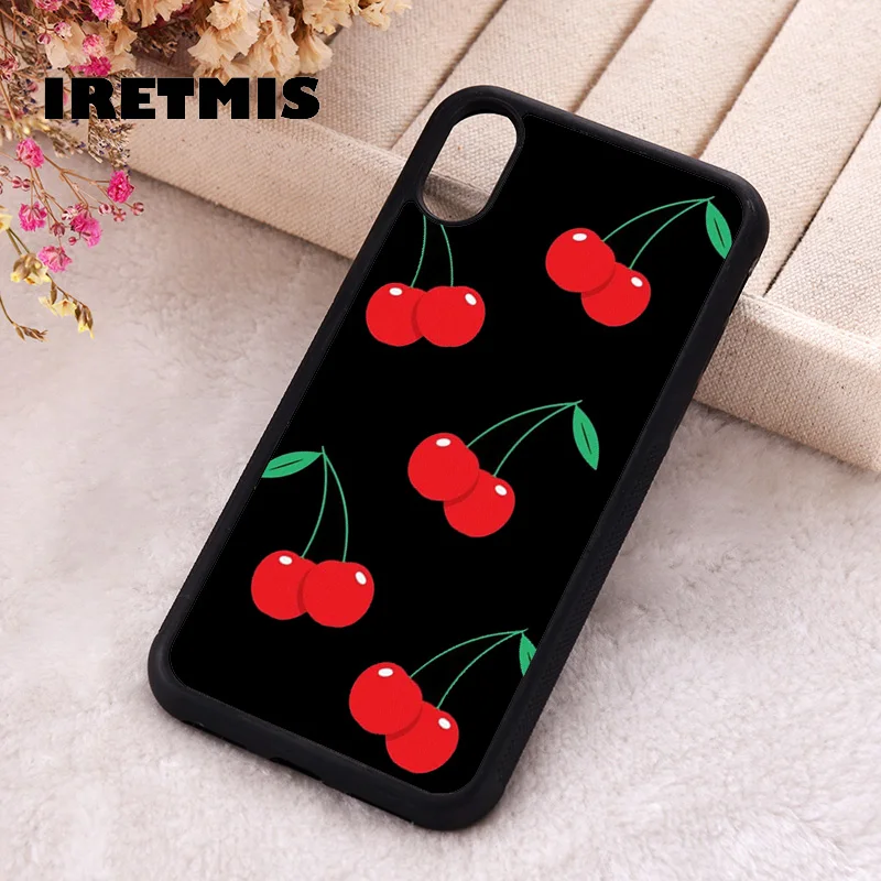 Iretmis Phone Cover Case For iPhone X XS Max XR 11 12 13 PRO MINI 14 15 16 Plus Rubber Silicone Black Red Cherry