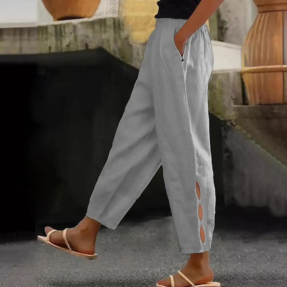 

Women Solid Color Pants Loose Fit Women Trousers Stylish Women's Summer Casual Pants with Elastic Waist Mid-rise for Streetwear