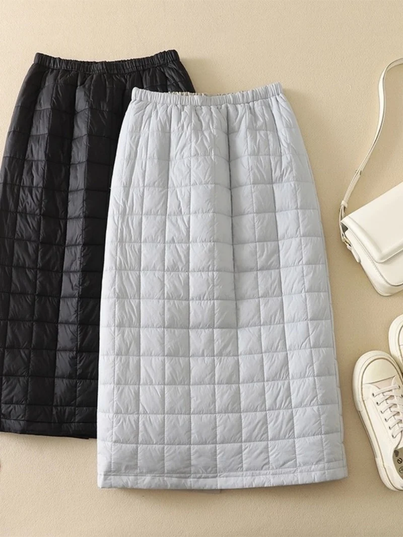 Fashionable Down Cotton Loose Casual Skirt For Women Autumn Winter 2025 Simple windproof And Warm Padded Skirt w1176