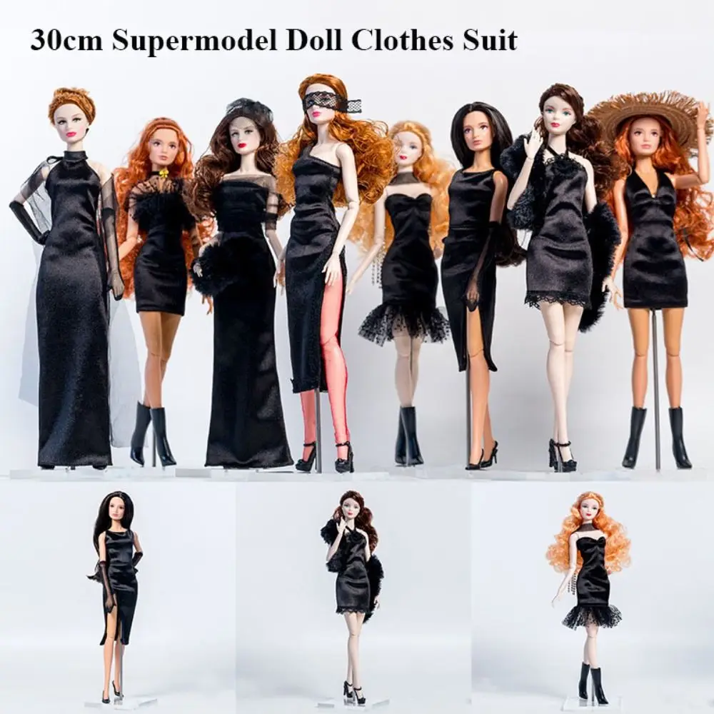 30cm Supermodel Doll Clothes Suit 1/6 BJD Doll European Fashion Elegant Black Party Dresses with Shoes Exquisite Accessories