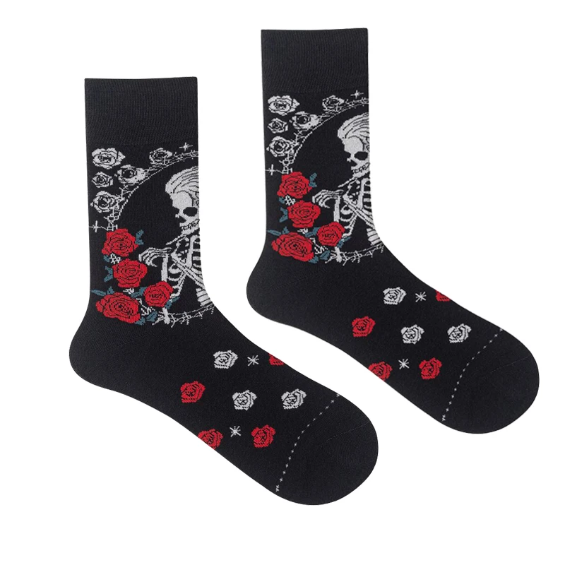 Original Designs Gothic Rose Ladies Skull Mirror Skeleton Cotton Crew Socks Unisex Women Men Halloween Day of the Dead Socks