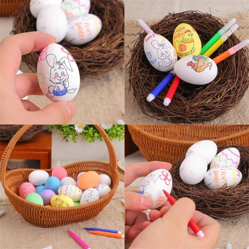 

6 Pieces Easters Eggs Set Accessory for Children To Paint and Decorate Home