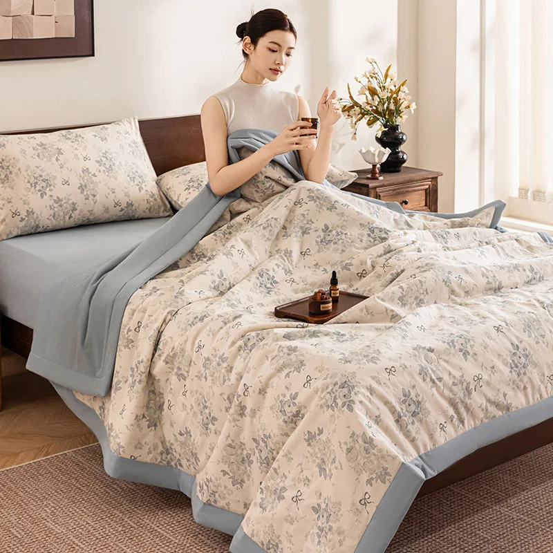 

Настраиваемая хлопковая однослойная пряжа класса A весной и летом 2025, однослойная пряжа с соевыми бобами, четырехсекционное одеяло с кондиционером