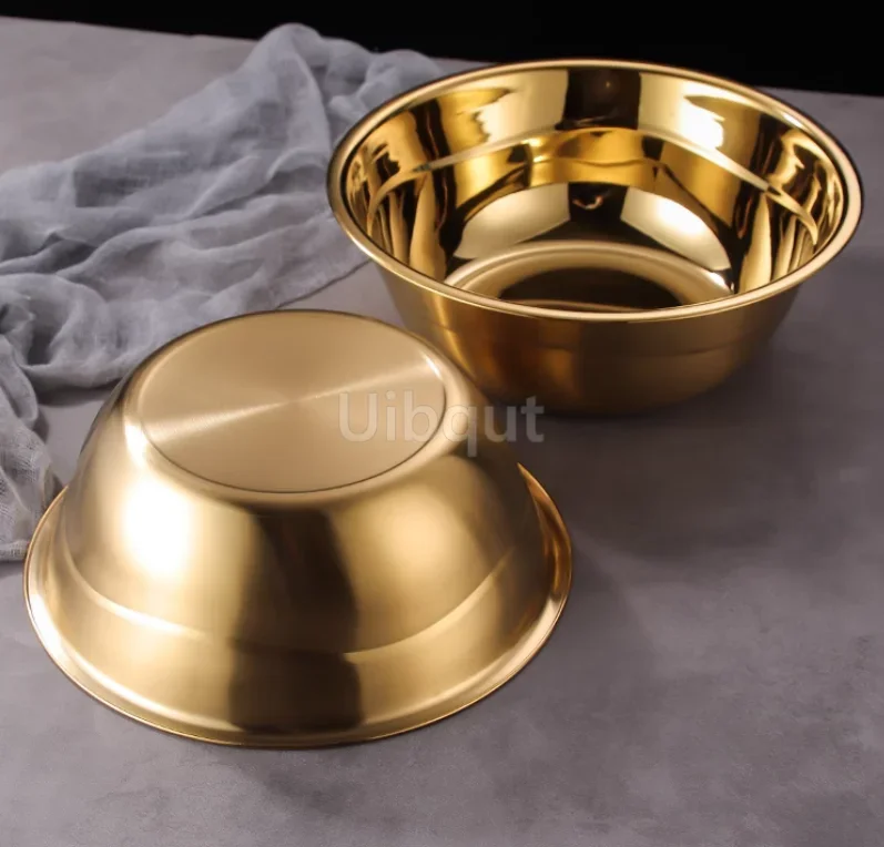 Stainless Steel Basin tureen Thickened Kitchen Bath Household Vegetable Wash gold golden Mixing Bowl Mixed salad Big soup bowl