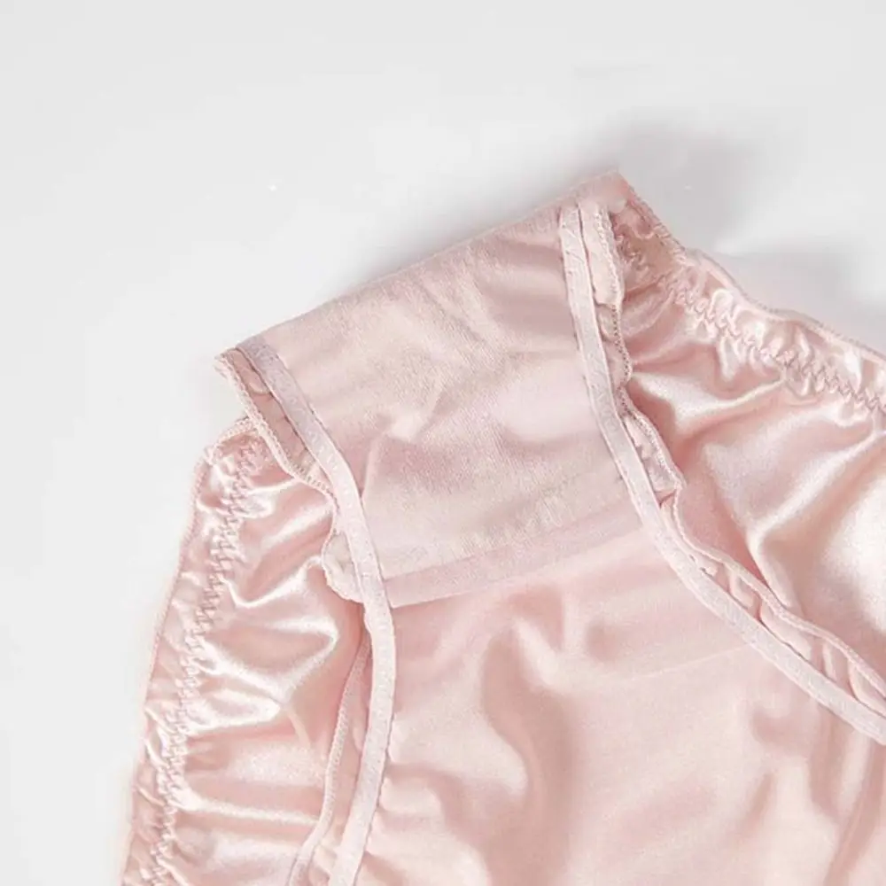

Fashion Low Waist Satin Silk Panties Thin Solid Color Ruffles Briefs Underpants Breathable Women's Panties Daily