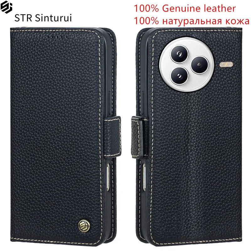 

STR 100% Genuine leather lychee grain card Slot Wallet Cover For Xiaomi 14 Civi 2 3 5 4 Pro 1S Flip Fall prevention phone Case