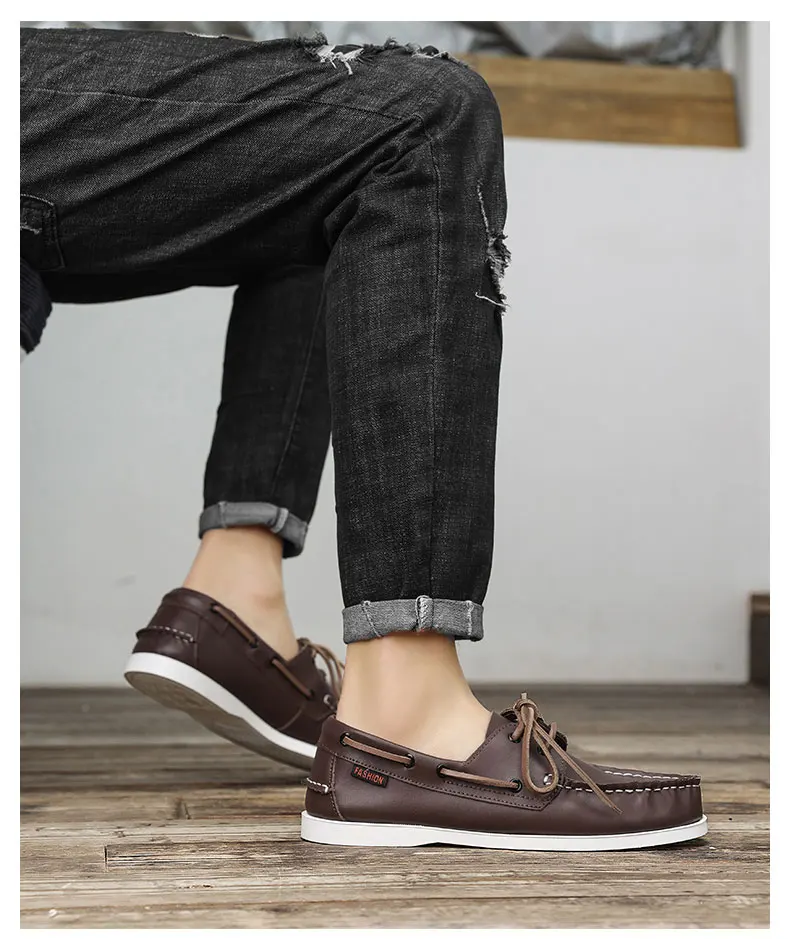 Herren Bootsschuhe aus echtem Rindsleder, schnelltrocknend, zum Schnüren, Retro-Fashion, lässige flache Schuhe, klassisch, 2026 Neues Design, Größen 39-47 – Detail 8