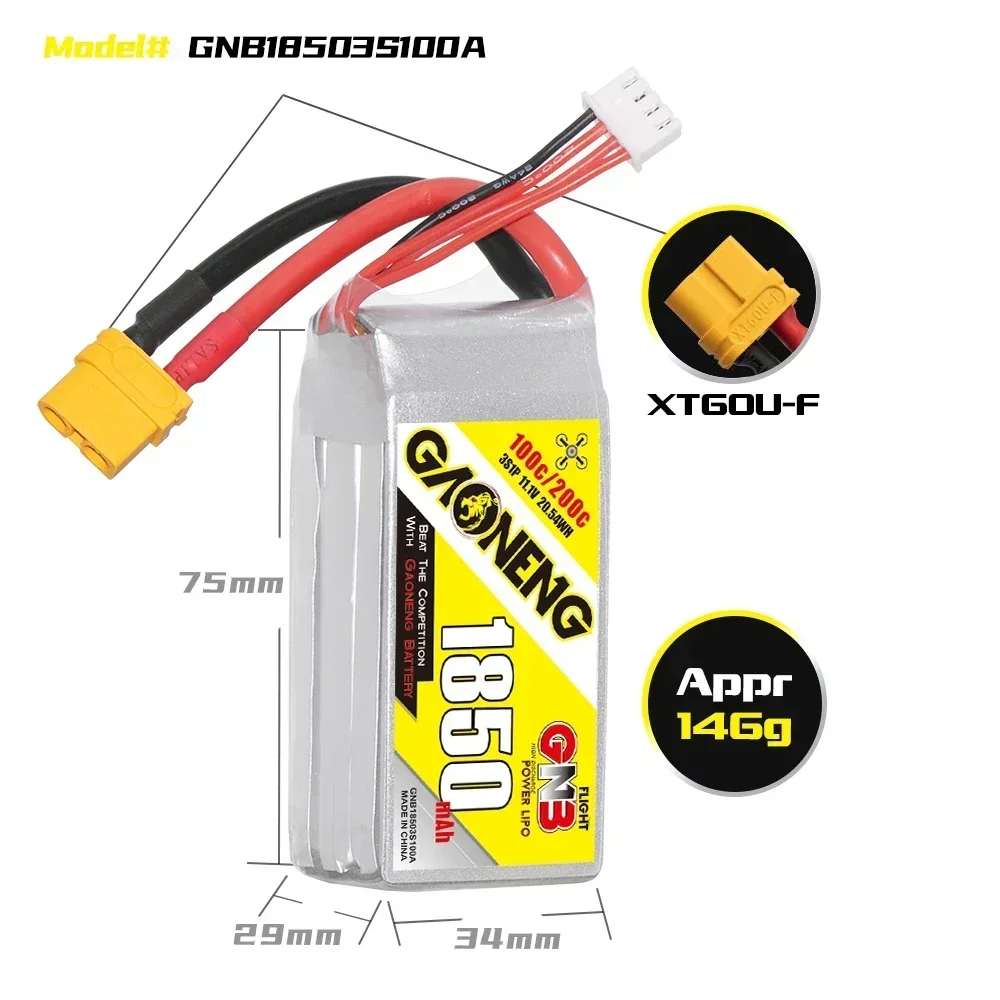 1350mAh/1550mAh/1850mAh 2S/7.4V/3S-11.1V/4S-14.8V/6S-22.2V 100C GNB Lipo Battery With XT60 Plug For FPV Drone RC Helicopter