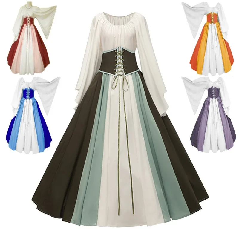 

Halloween Vintage Medieval Renaissance Women's Dresses Stage Performance Costumes Cosplay Long Dresses for Women