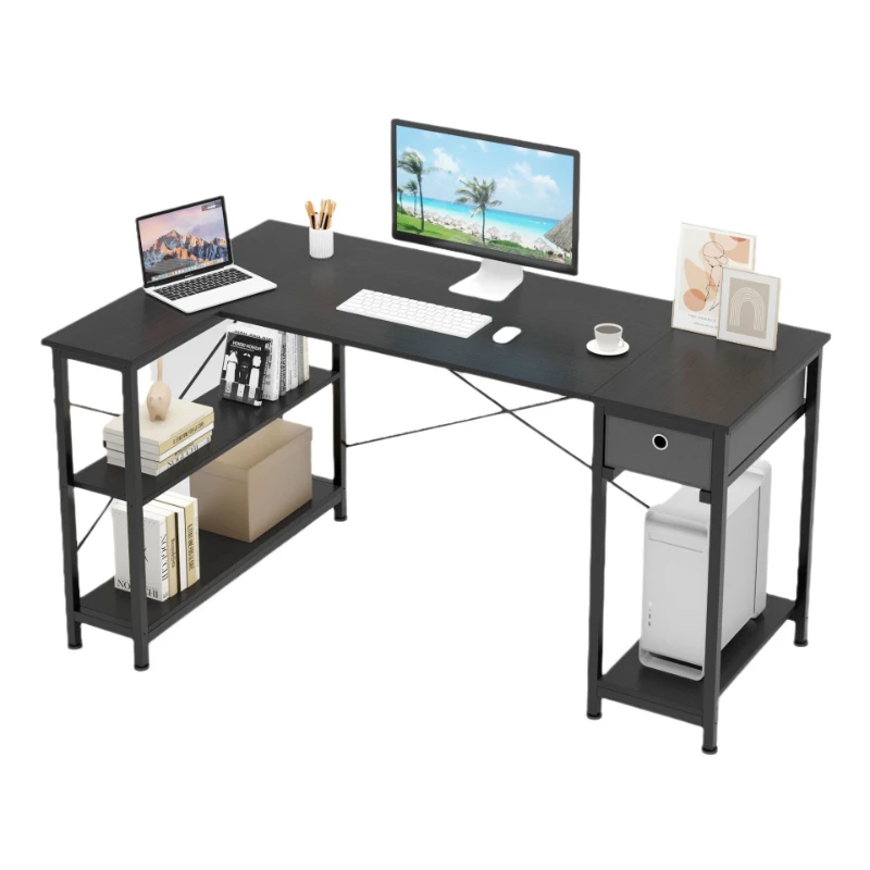 Corner computer desk with single drawer, home desk, against the wall, simple