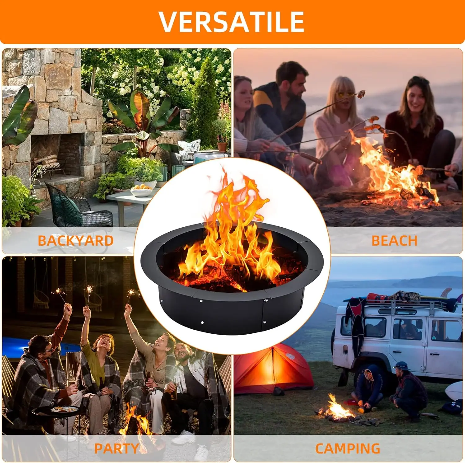 Fire Pit Ring, Fire Ring for Outside, 3.0mm Thick Metal Steel Duty Solid Round Fire Pit Insert, DIY Fire Pit Liner Campfire Ring