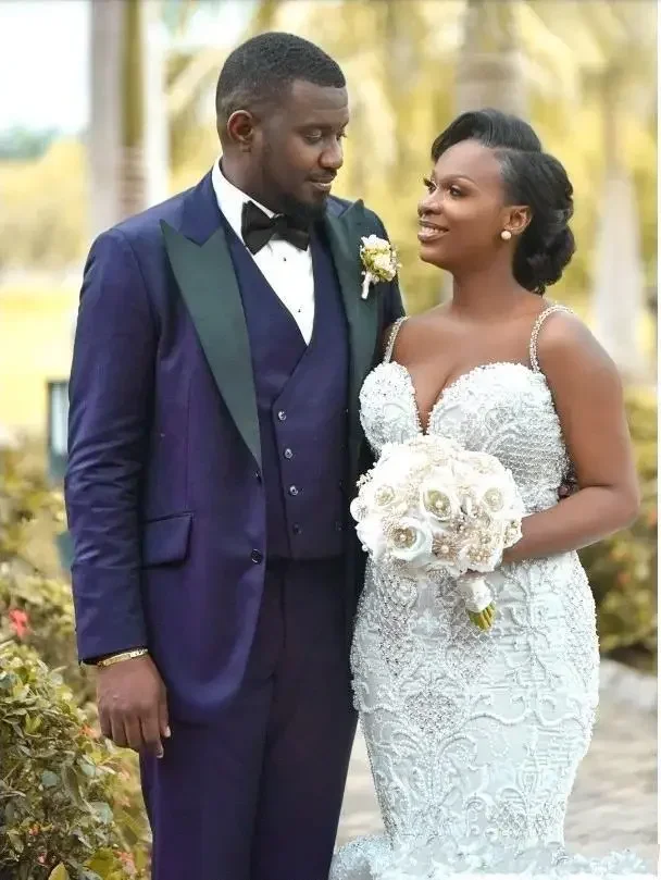 تخصيص فاخر مطرز حورية البحر فستان الزفاف مثير حجم كبير شير الظهر فتاة سوداء بلورات فستان زفاف الشاطئ مخصص