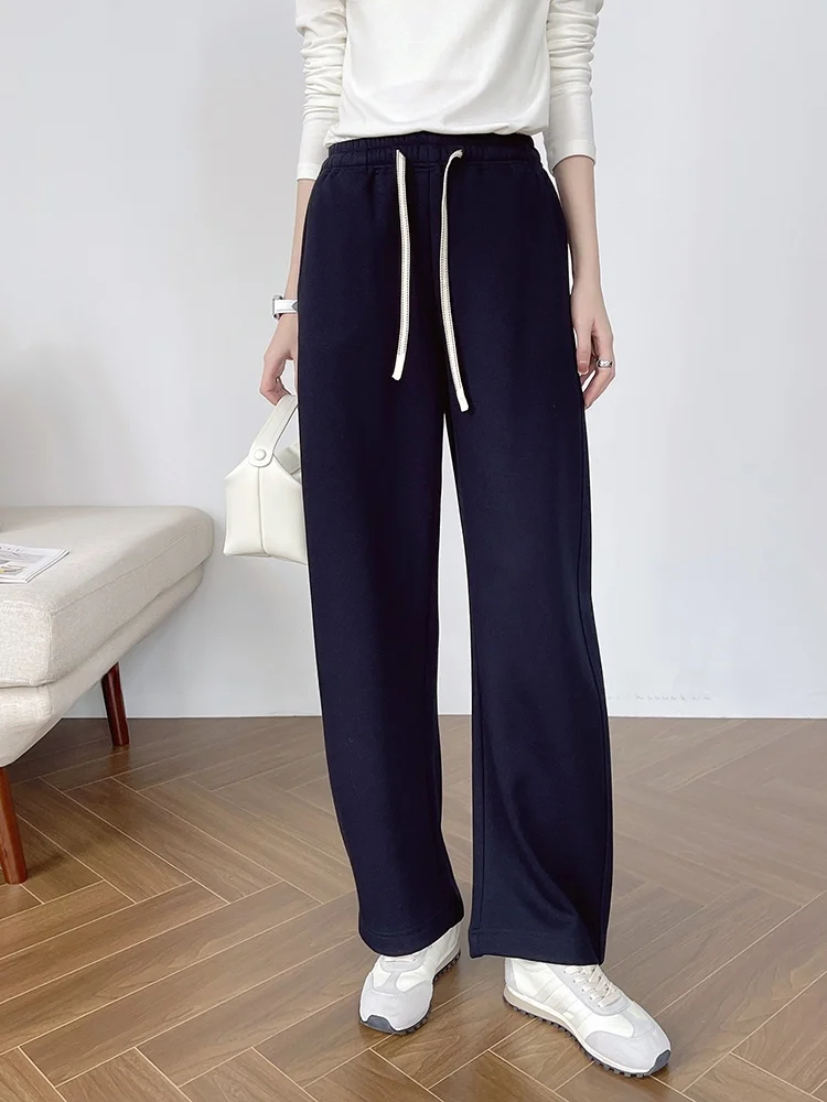 

High Waist Wide Leg Pants Casual Dstring Thi Straight Leg Blue Long Pants Women's Winter New Sle Korean Faion
