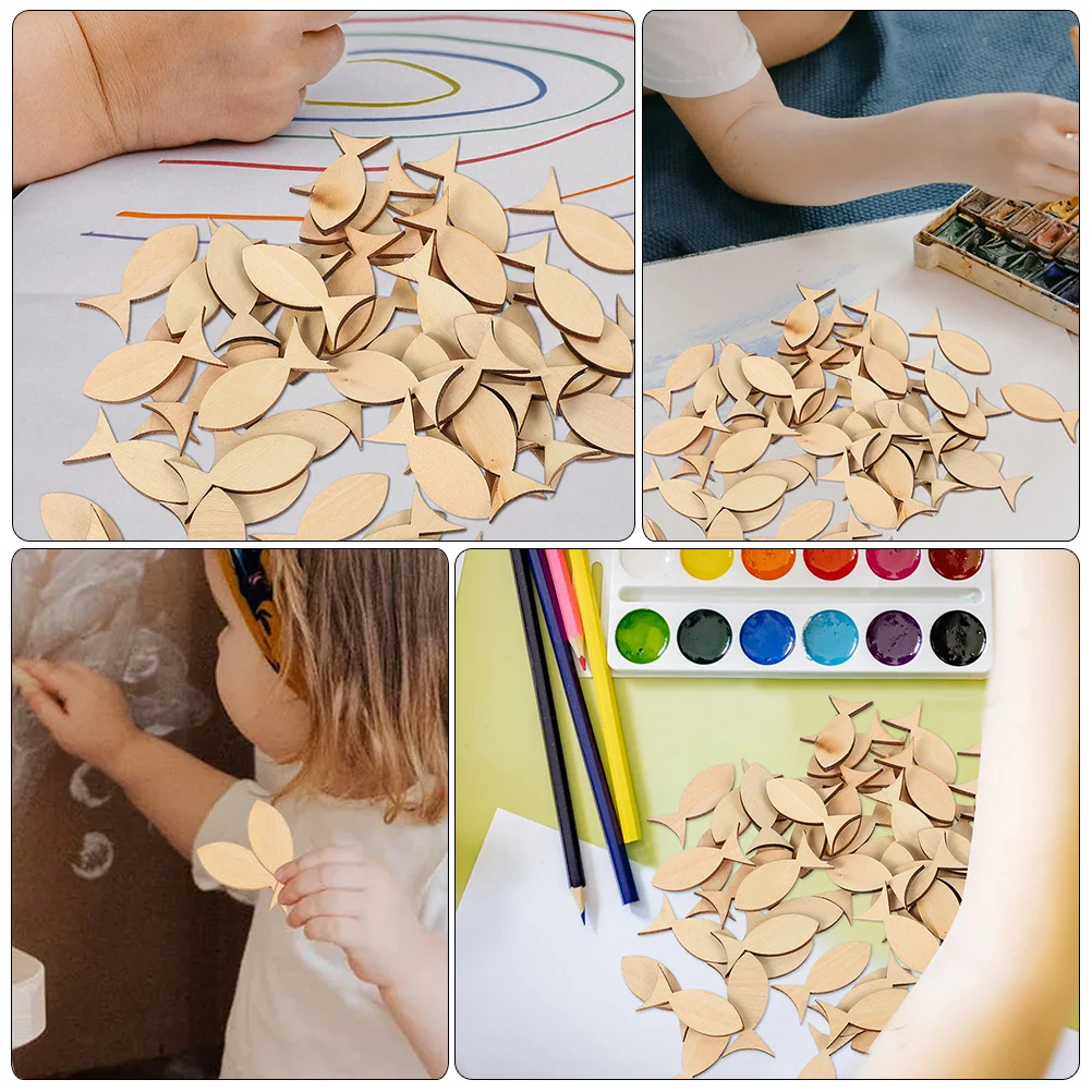 

200pcs Wooden Solid Fish Bulk Gifts Small Crafts Decorations Cutouts Child Scrapbook Ocean Decor Unfinished Slices Durable