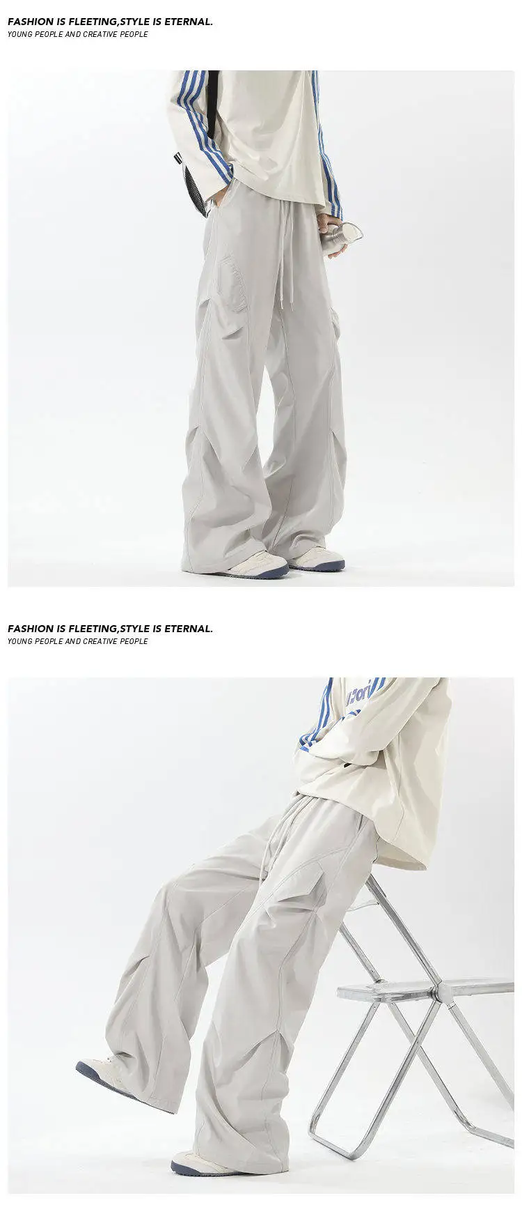 Herren-Cargohose im Street-Style, mit elastischem Bund, Kordelzug und Falten, ideal für Outdoor-Aktivitäten und den täglichen Gebrauch. – Detail 11