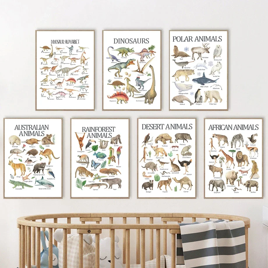الحد الأدنى قماش الشمال الملصقات ديناصور الأبجدية الغابات المطيرة الحيوان الصحراء الحيوان الحيوان الأفريقي جدار الفن ديكور غرفة المنزل #1
