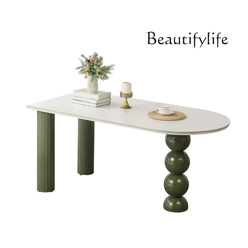 Stone Plate Dining Table Island Table One Body Internet Celebrity French Small Apartment Semicircle Wall Dining Table