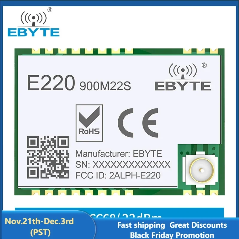 LLCC68 LoRa 868Mhz  915Mhz Wireless Module 22dBm 6km Long Range E220-900M22S EBYTE PA+LNA RF Receiver Transmitter IPEX Antenna