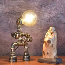 American Vintage Industrial Desk Lamp Iron Pipe Steampunk Robot Table Lamp Coffee Living Room Study Bedroom Bedside Lamp Bra