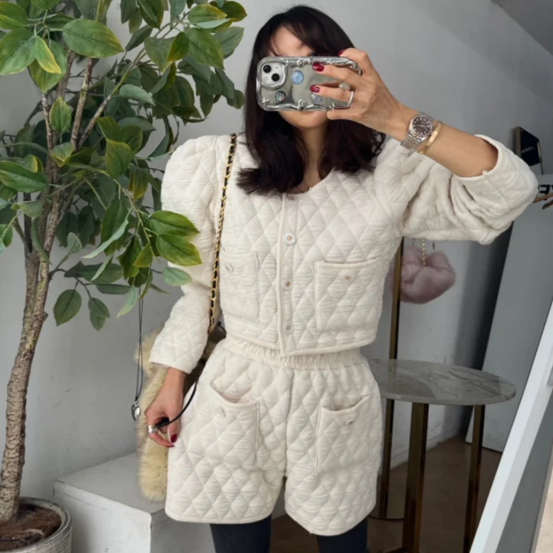 

Модный хлопковый джет Thiened с эластичной резинкой на талии и ортами с ромбовидным узором, комплект из двух предметов для молодых женщин