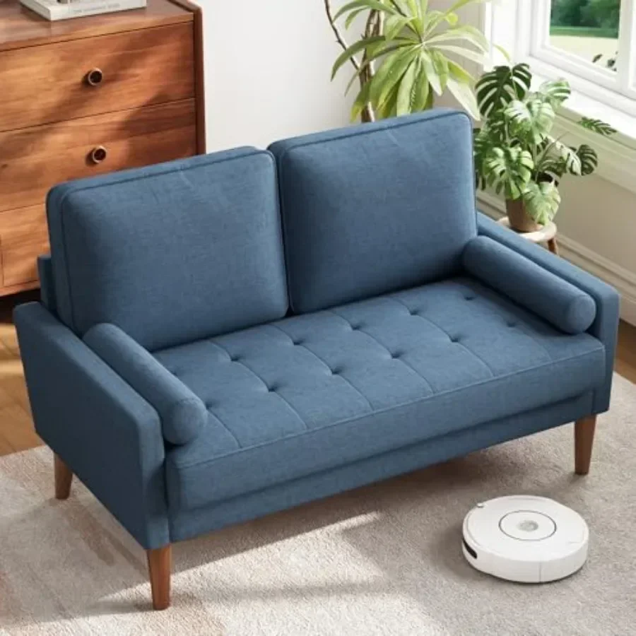 48 Loveseat Sofa for Small Spaces, Solid Wood Legs, Neutral Gray Fabric, Compact Design with High-Density Foam Cushions