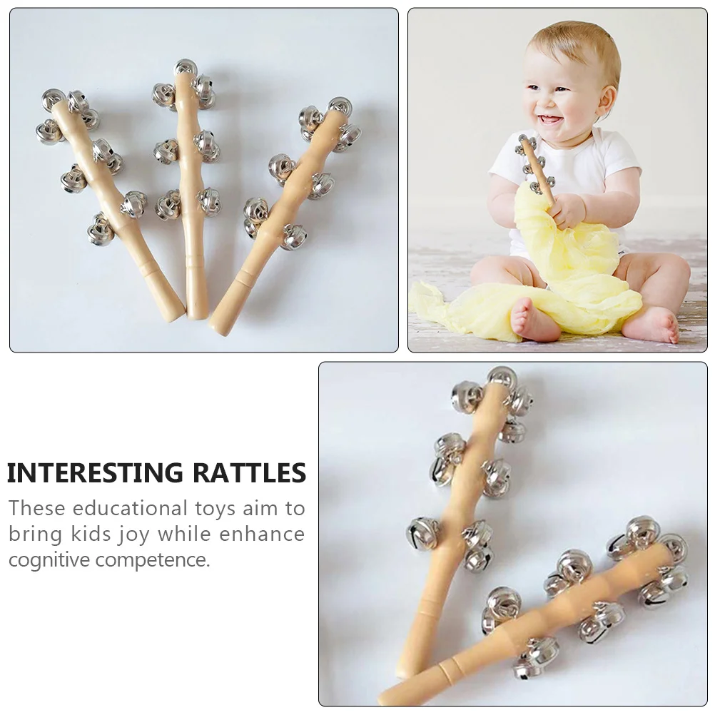 6 قطع من أجراس جلجل خشبية جرس يدوي للأطفال الصغار هدية تعليمية موسيقية لحديثي الولادة تصميم ناعم وآمن