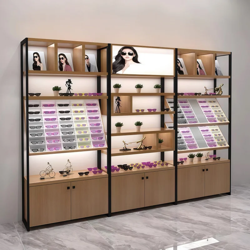 custom.Customized Wooden Glasses Display Showcase Sunglasses Eyeglass Store Fixtures Optical Shop Display Cabinet