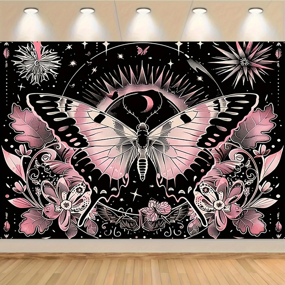 Celestial Tapestry Boho Moth Butterfly Wall Hanging Mystic Cosmic Moon Sun Floral Gothic Witchy Room Decor Art