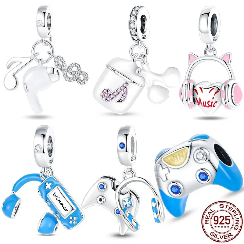 

New in 925 Sterling Silver Music Headphones Heart Series Charms Fit Pandora Bracelet Bead DIY Jewelry For Women Gift Hot Sale