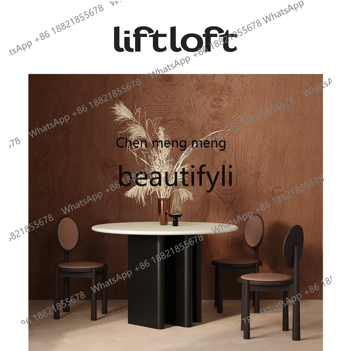 

Round table dining table cream white wood French modern high-end table