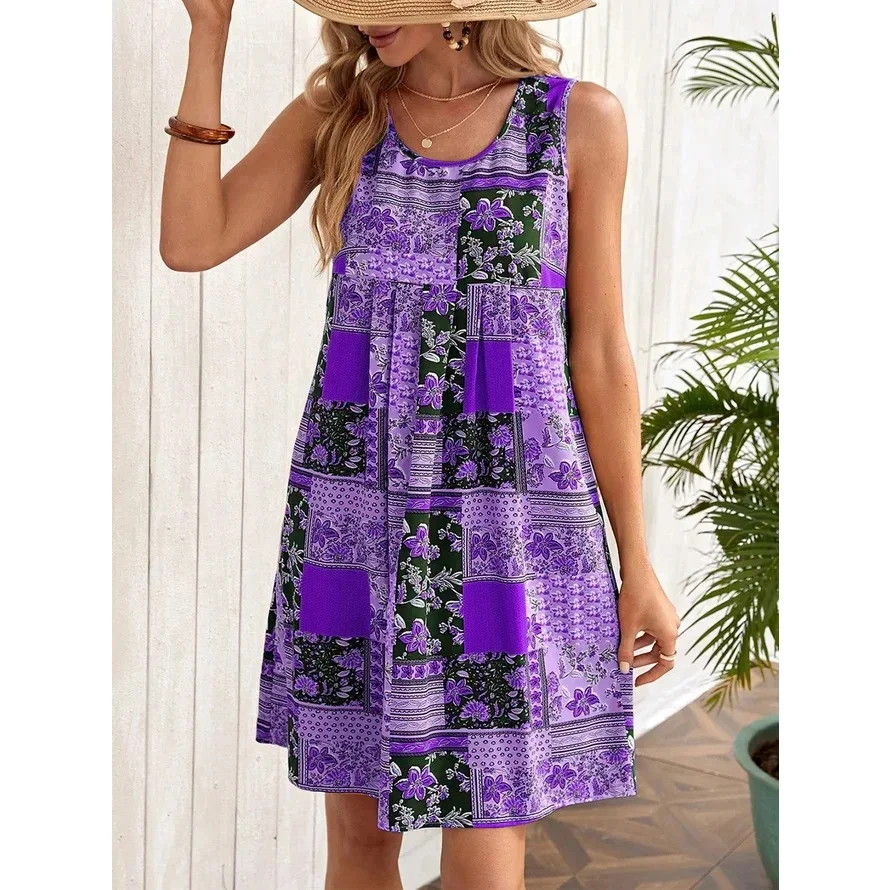 Vestido Tank estampado das mulheres, Verão
