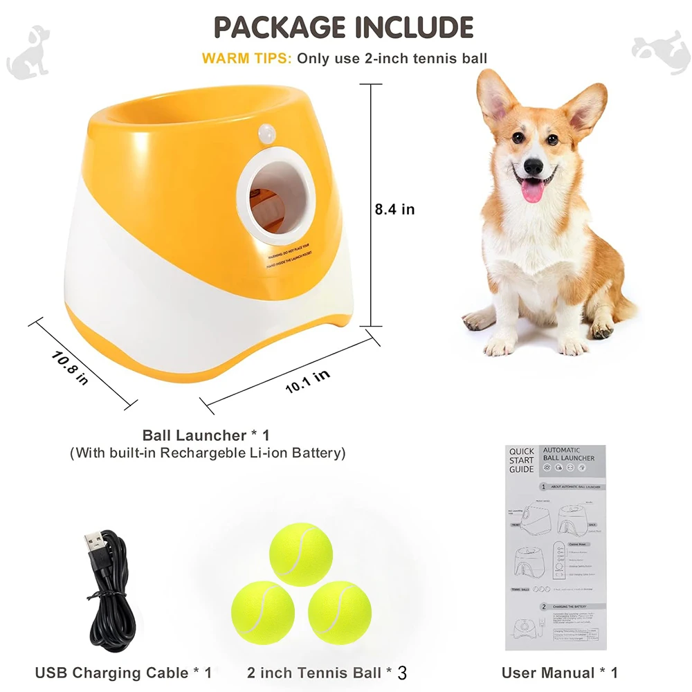 Dog Launcher Automatic Dogs Chase Toy Tennis Throwing Pinball Machine Fun Interactive Throw Rechargable Catapult USB Charging