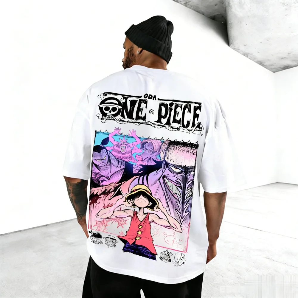 

Футболка унисекс из чистого хлопка One Piece с принтом Луффи, летняя, 2026, популярный аниме-принт, свободный крой, повседневная, для родителей и детей, с коротким рукавом
