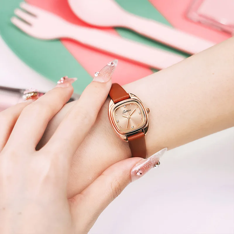 Sotoiru Gold Watch For Woman Square Shape Fashion Japan Quartz Wristwatches  Classic Black Leather Birthday Women Gifts