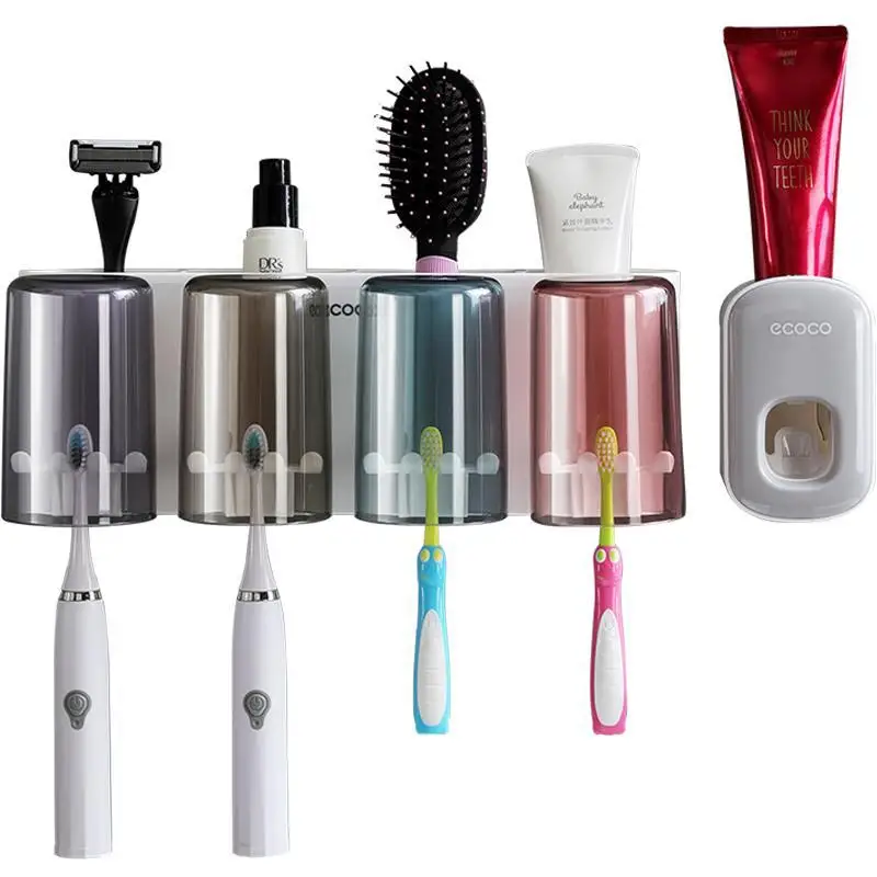 ecoco creative toothbrush rack without punching mouthwash cup wall-mounted bathroom automatic toothpaste squeezer