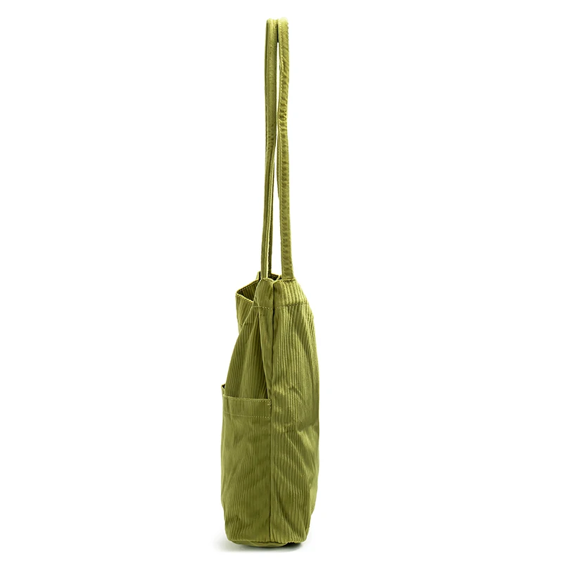 Donne Fahion verde solido di alta qualità in velluto a coste Tote Bags Chic Versatile borsa di grande capacità borsa della spesa leggera Shouder