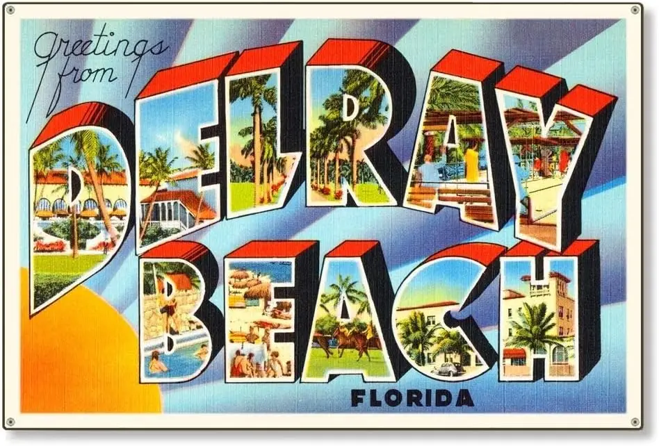 Tin Poster Delray Beach Florida Travel Home Living Decor Wall Art Poster Metal Tin Sign Wall Decor Man Cave Bar 12