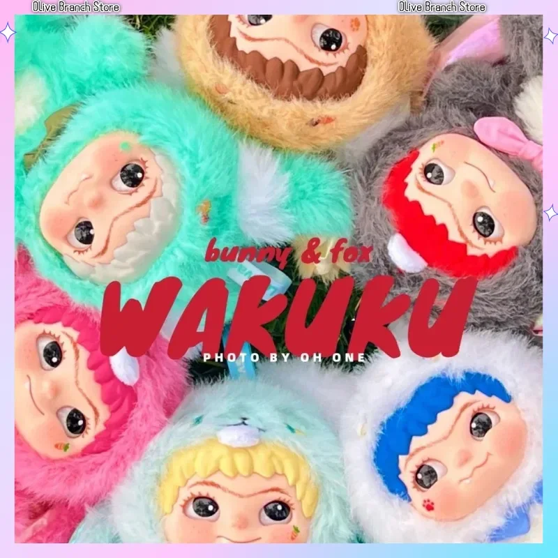 

In Stock Letsvan Wakuku Fox Bunny Blind Box And Hang Card Plush Pendant Laser Ear Doll Anime Figures Girls Birthday Toys Gift