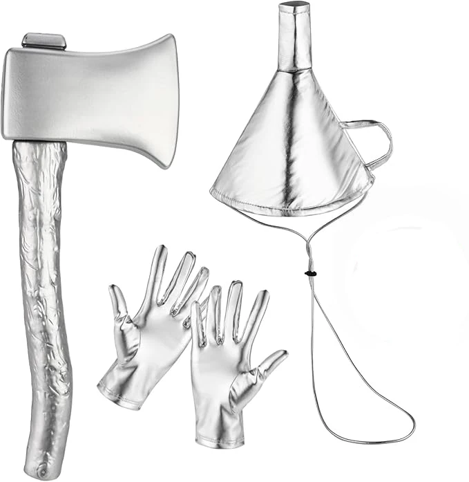 4 Stuks Tin Man Kostuum Accessoires Zilveren Trechter Hoed Boog Bijl Set Voor Man Vrouw Halloween Party Dress Up Cosplay kostuum