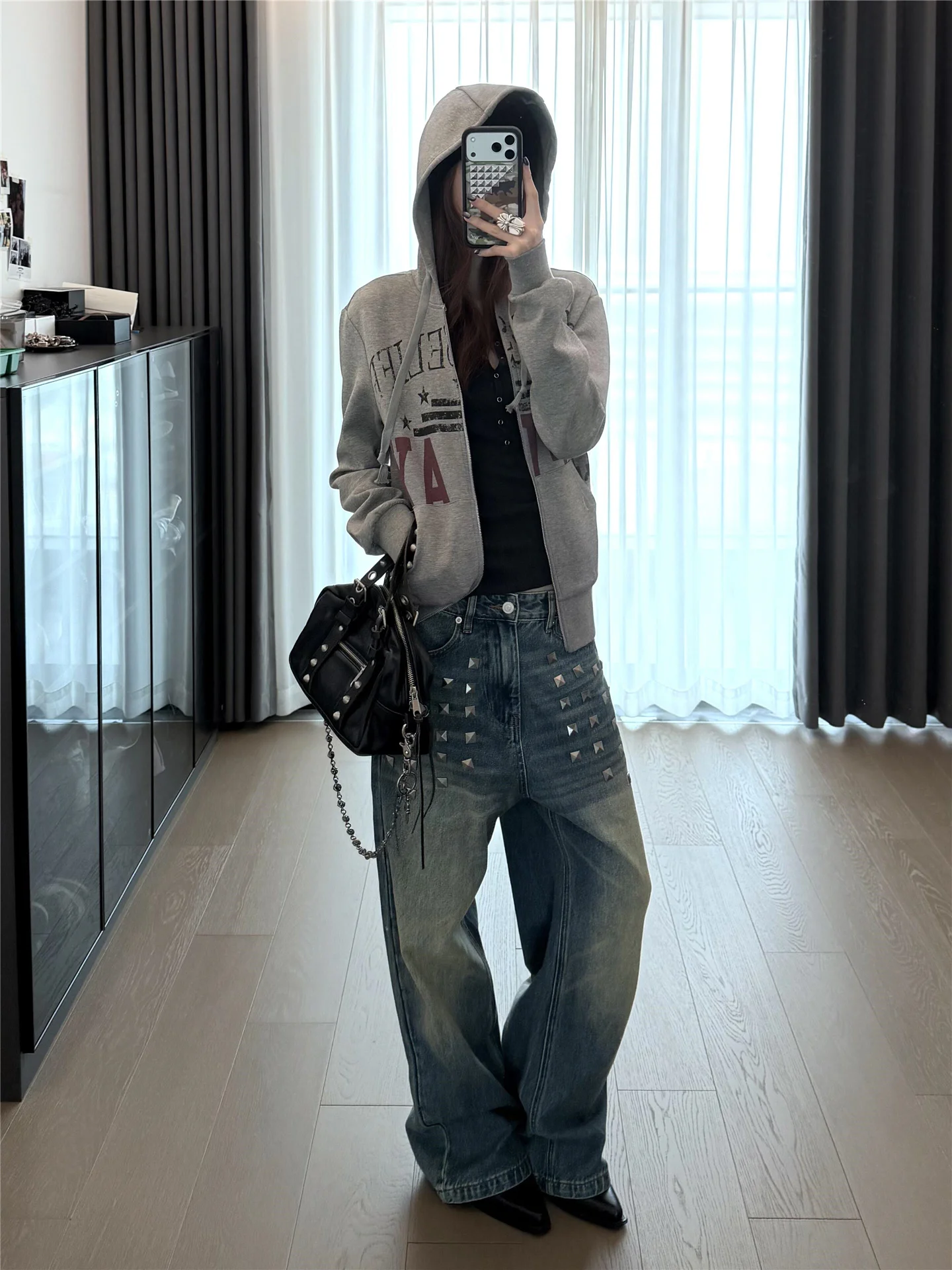 

American Style Vintage Low Waist Wide Leg Jeans Women Spring Loose Slimming Retro Spicy Girl Floor Length Pants