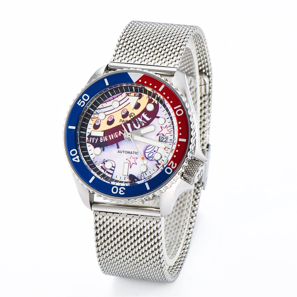 

PARNSRPE 2025 Новые мужские автоматические механические часы 41 мм NH35 часы для дайвинга браслет 3,8 Корона сапфировое стекло светящаяся стрелка